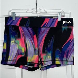 Fila Black and Purple Athletic Shorts with Bold Design